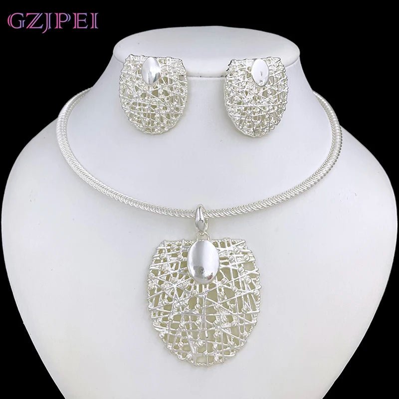 Gold Color Necklace Earrings Set For Women Unique Choker Pendant Earrings 3Pcs Set Jewelry Quality Accessories - Kenner House Emporium