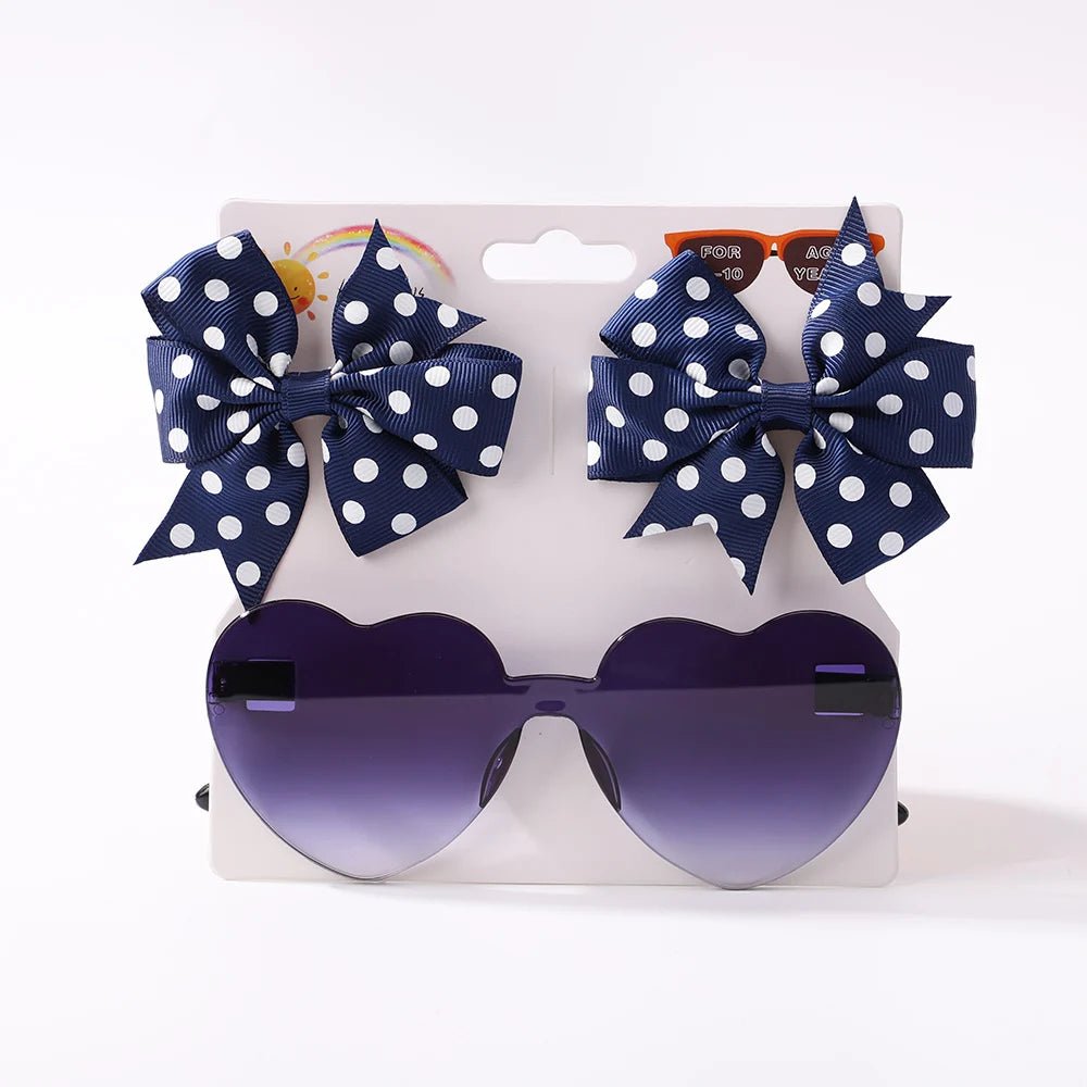 3Pcs/Pack Solid Dot Hair Bows Clip Girls Boutique Bowknot Hair Clips Kids Colorful Heart Sun Glasses Children Hair Accessories - Kenner House Emporium