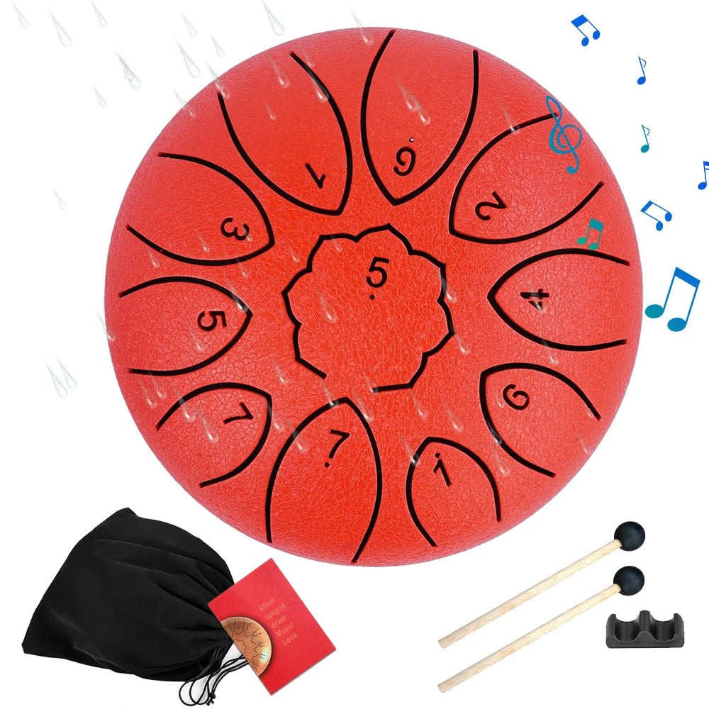 Colourful Steel Tongue Drum Outdoors Rain Drum Instrument 6 inch Hand Drum Ethereal Drum Sticks Percussion Drum Accessories - Kenner House Emporium