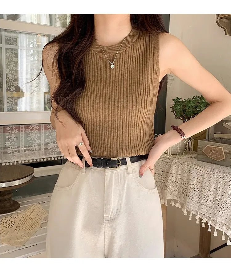 Summer Spring Tank Top Women Sleeveless Knitted T-Shirts Female Elastic Slim Casual Vests Crop Tops Waistcoat Pullover Shirts - Kenner House Emporium