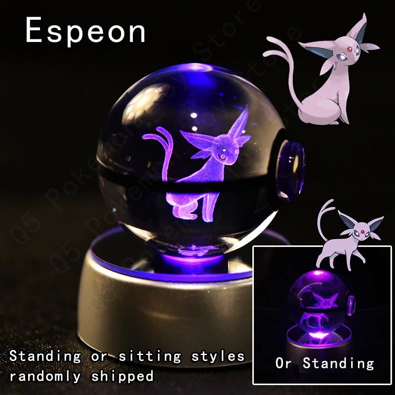 Pokemon Crystal Ball 3D Pikachu Gengar Mewtwo Night Light Lamp Pokeball 3D Glass Pokemon Crystal Ball Statue Kids Birthday Gift - Kenner House Emporium