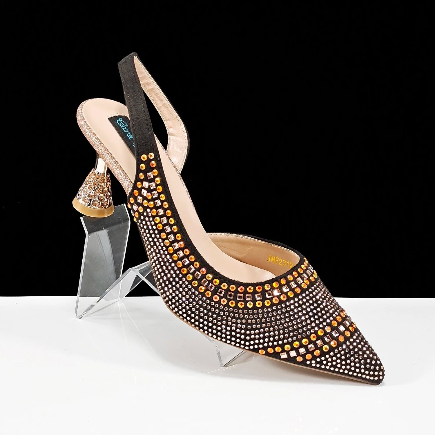 QSGFC New Italian Pumps and Bag To Party 2024 INS Style Pointed - Toe Rhinestone Elegant High Heels Champagne Wedge for Women - Kenner House Emporium