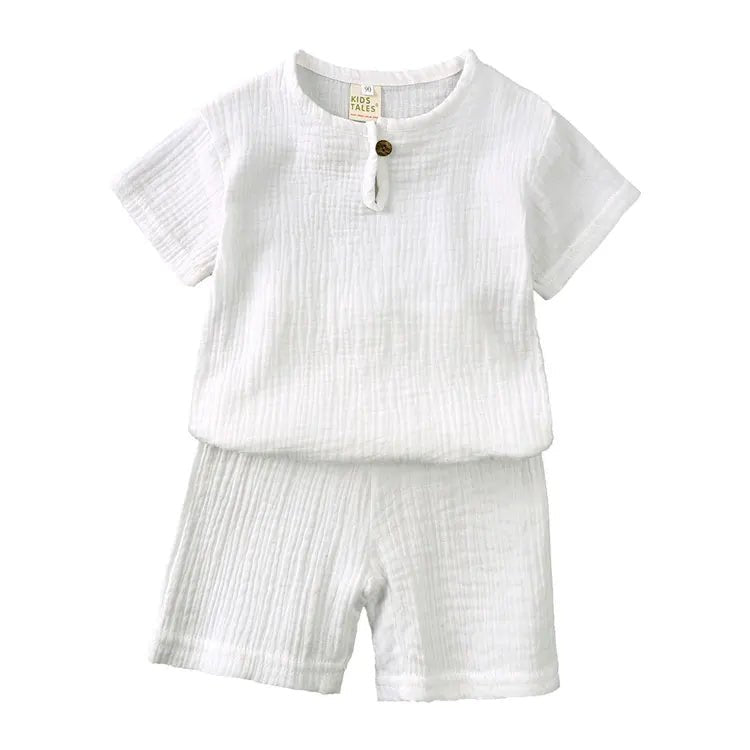 Cotton Linen Kids Clothes Girls Outfit Summer Boy Clothing Sets Solid Color Short Sleeve Tops Shorts Children Clothing 2 - 7 Years - Kenner House Emporium