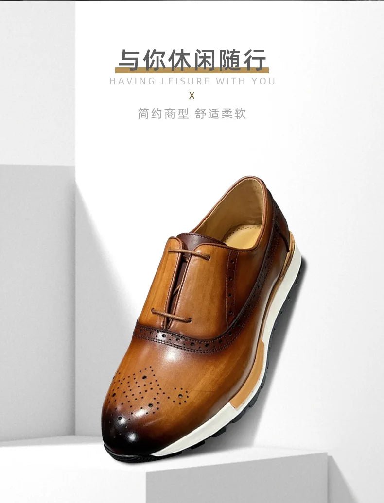 Spring Casual Shoes Men's Genuine Leather Anti - skid Sports Shoes Outdoor Walking Shoes Classic Pointed Breathable Leather Shoes - Kenner House Emporium