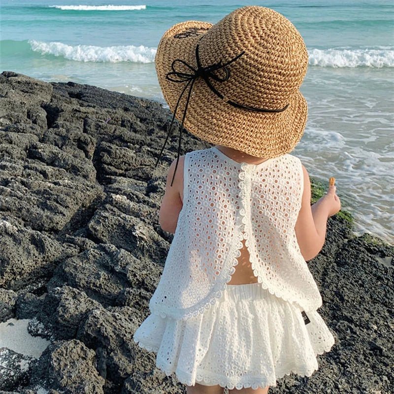 Girls Summer Clothing Sets Hollow Lace Suit Baby Casual Sleeveless T-shirt+Shorts Kids Clothing Sets Baby Clothes Outfits - Kenner House Emporium