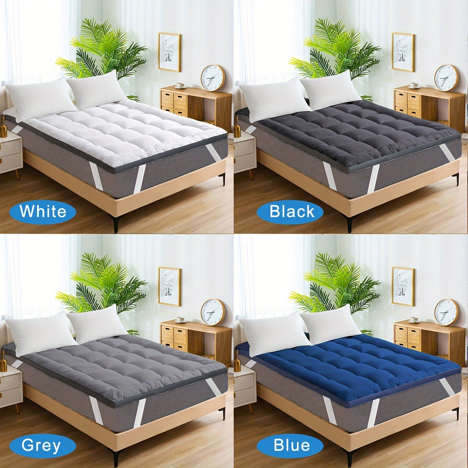 1pc Extra Thick Mattress Topper, Air Flow Quilted Fitted Mattress Pad for Back Pain, Super Breathable Mattress Pad Cover with Strong Elastic Bands fits up to 21 - inch, Extra Soft Pillow Top Mattress Topper Overfilled with Prem - Kenner House Emporium