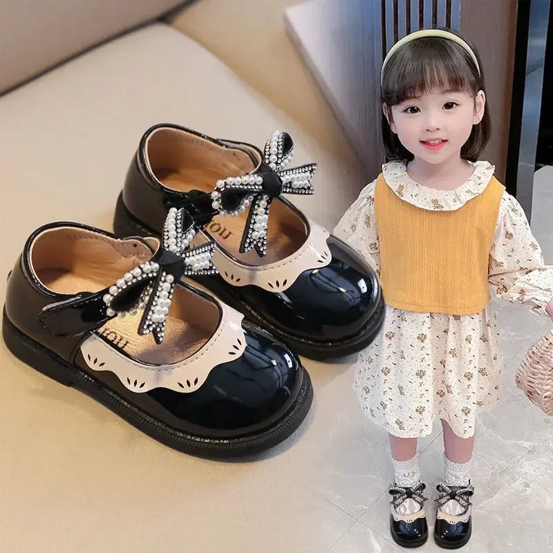 2024 Spring Summer Girl's Shoes Beading Bow - tie Baby Girl Shoes Crystal Princess Dress Shoes Bordered Children Footwear F02262 - Kenner House Emporium