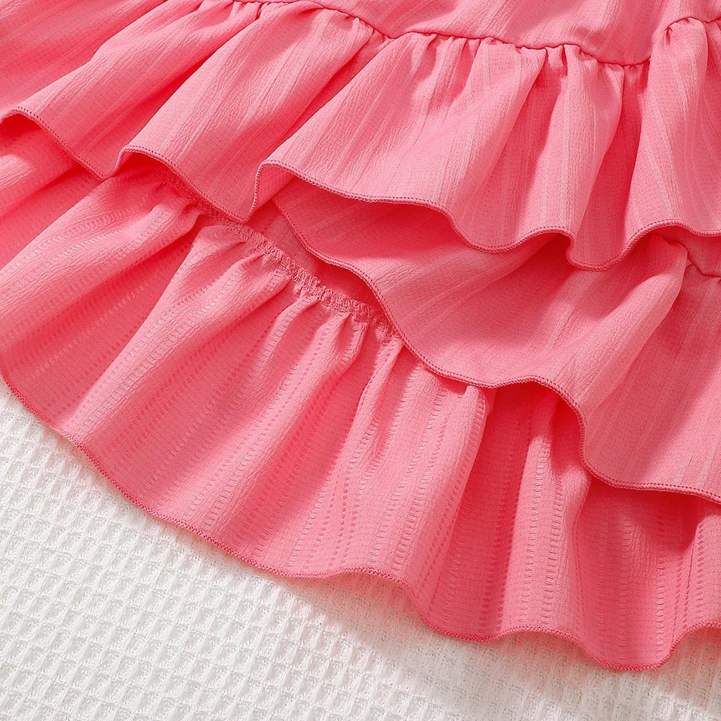 Kid Girls Summer Princess Clothing Set Flutter Sleeve Plain Color Tops+Short Skirt Sweet Style Party Wear For Child 8 - 12 Years - Kenner House Emporium