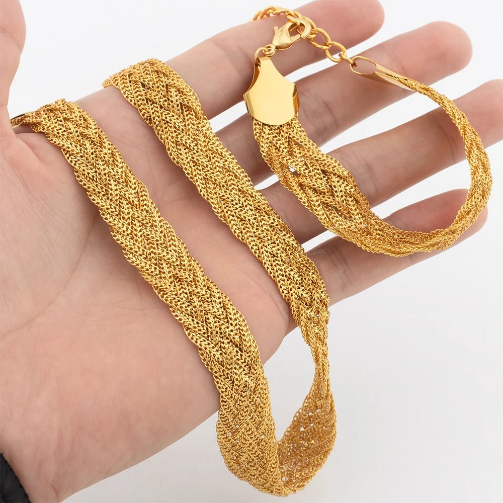 YM 10MM Woven Chain for Women Gold Plated Necklace and Bracelet 40CM Hollow Chain Dubai Africa Luxury Punk Jewellery Accessaries - Kenner House Emporium