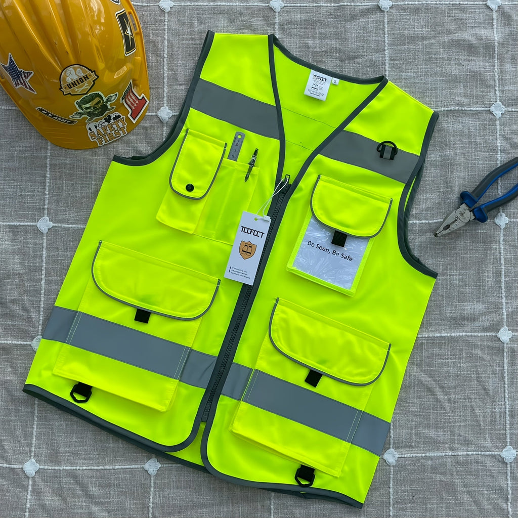 TCCFCCT Safety Vest for Men Women 9 Pockets High Visibility Reflective Vest for Safety, Premium 120g Fabric with Reinforced Sewing, Hi Vis Construction Work Vest for Surveyors, Drivers and Warehouse, Meets ANSI/ISEA Standards - Kenner House Emporium