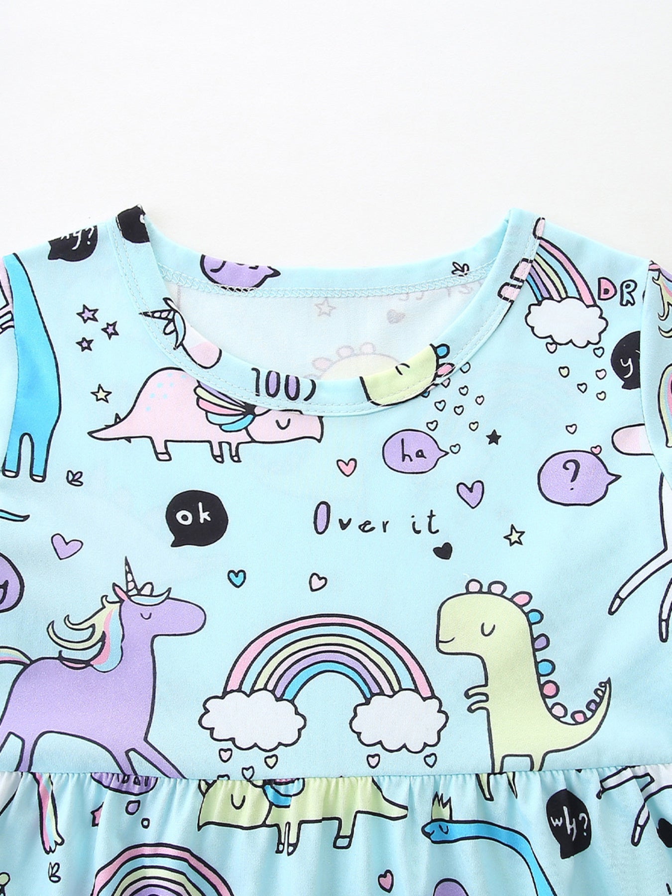 Children's Cute Cartoon Dinosaur & Unicorn Print Casual Dress - Kenner House Emporium