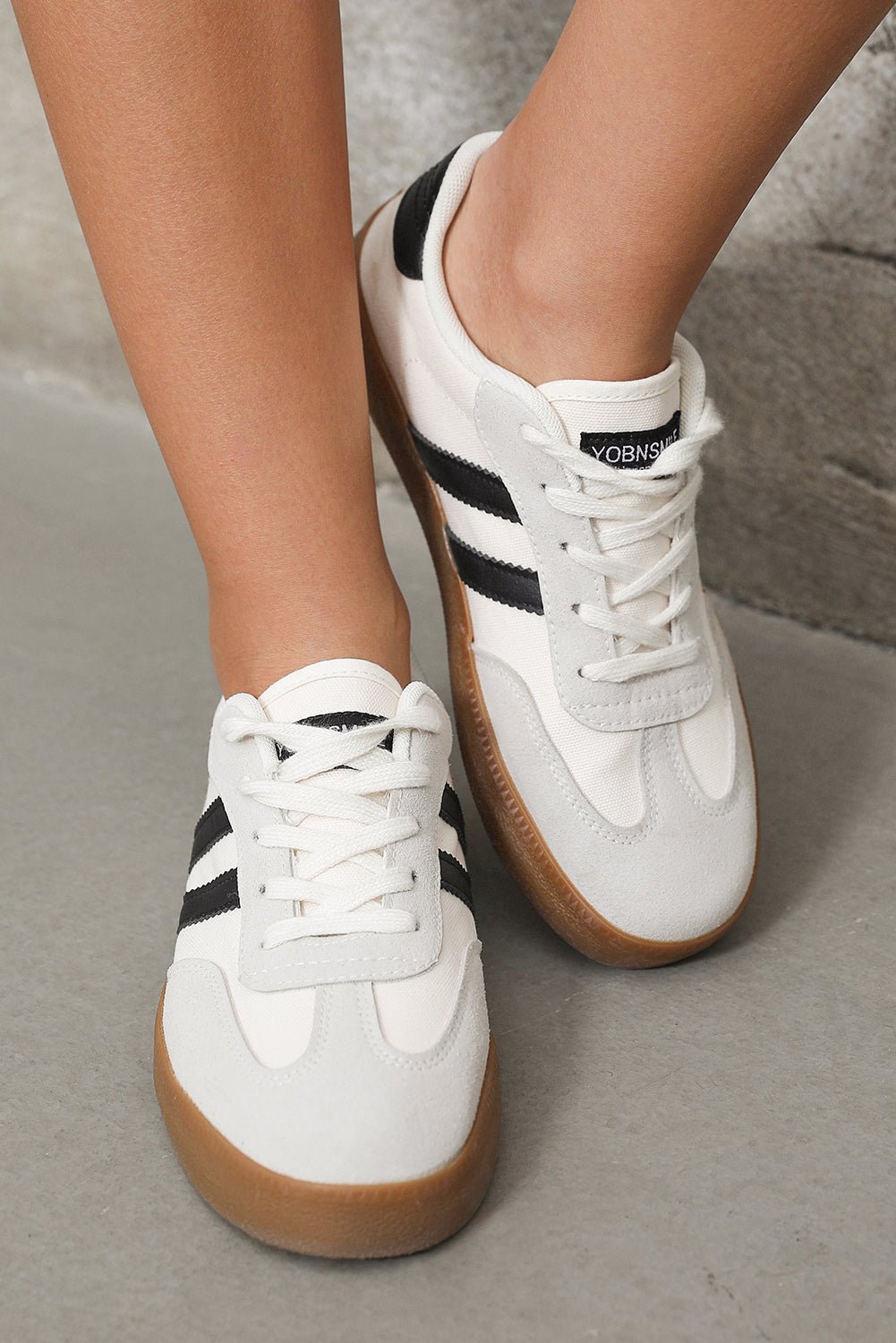 White Striped Lace Up Flat Sneakers - Kenner House Emporium