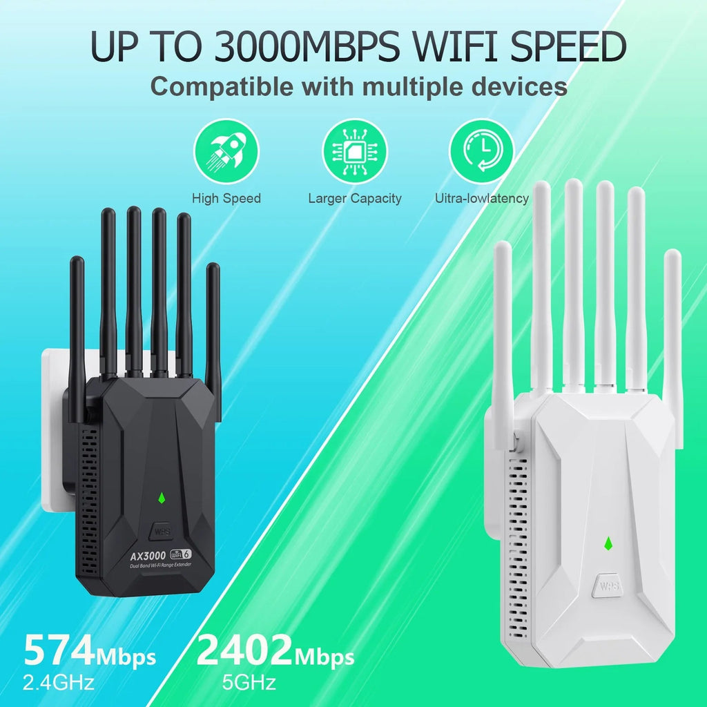 WiFi 6 3000Mbps Wireless Repeater Dual Band 2.4Ghz 5GHz WiFi Extender Wi - Fi 6 Amplifier Long Range Signal Expansion Booster - Kenner House Emporium
