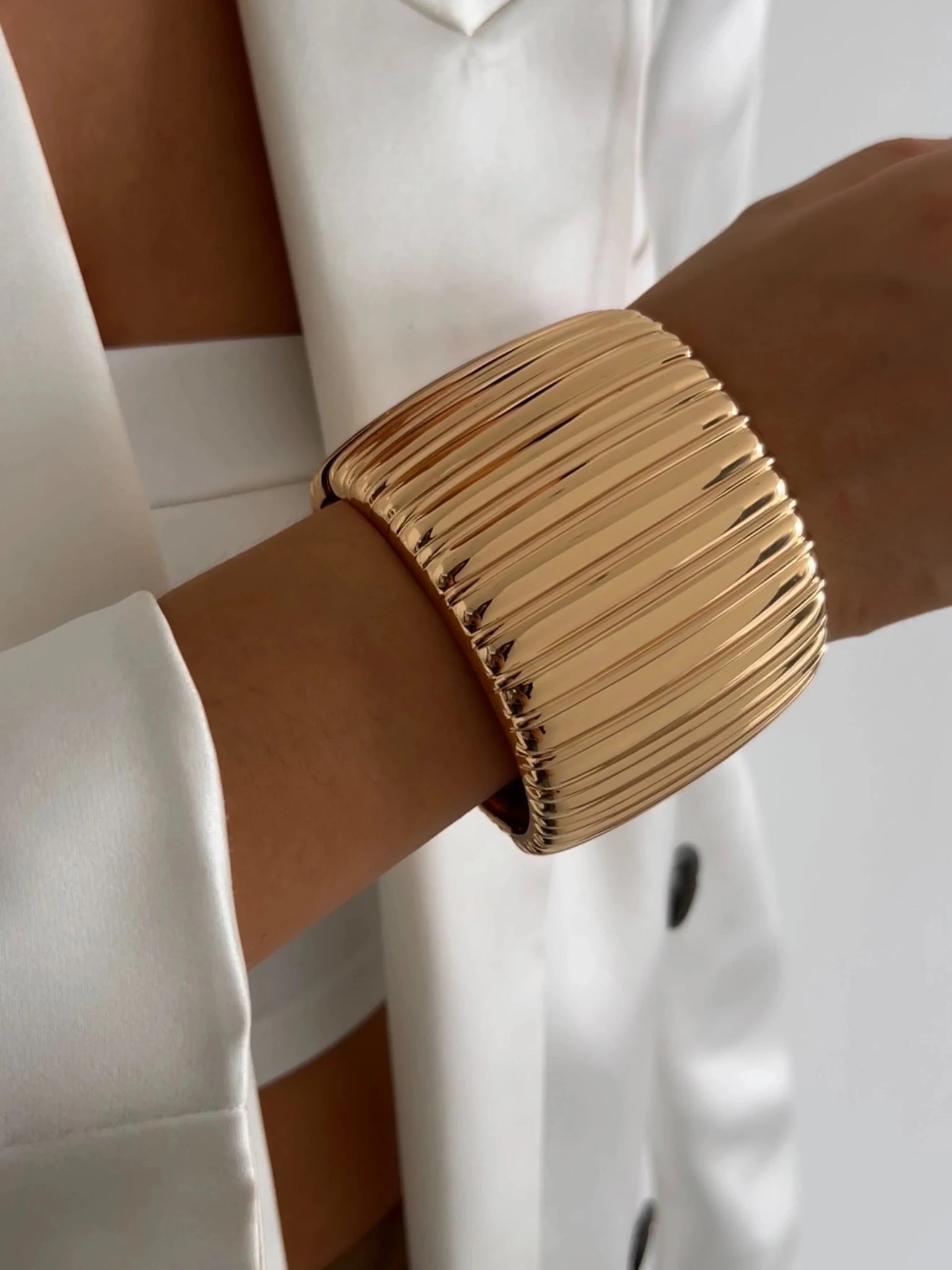 Ingemark 4 Styles Exaggerated Punk Smooth Big Chunky Open Cuff Bangles for Women Gold Color Spring Bracelets Men Hand Jewelry - Kenner House Emporium