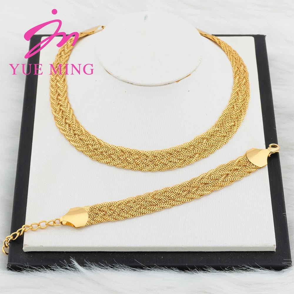 YM 10MM Woven Chain for Women Gold Plated Necklace and Bracelet 40CM Hollow Chain Dubai Africa Luxury Punk Jewellery Accessaries - Kenner House Emporium