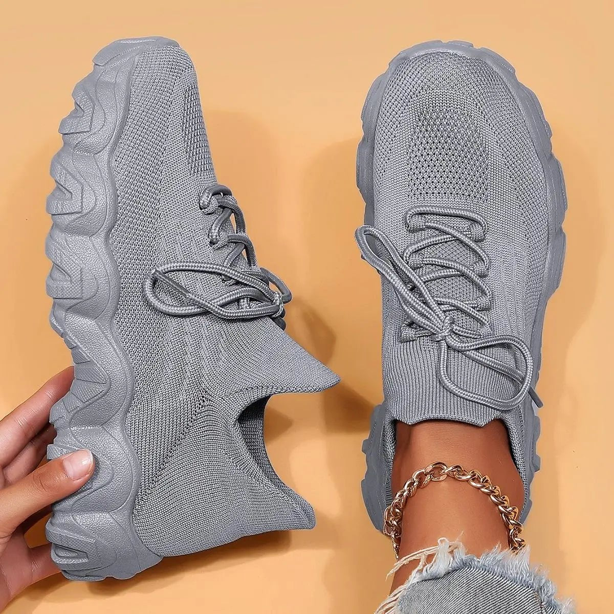Spring Pink Sneakers Woman Shoes Casual Breathable Mesh Sneakers for Women Platform Slip - on Knitted Socks Sneakers Ladies - Kenner House Emporium