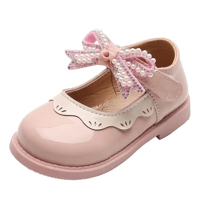 2024 Spring Summer Girl's Shoes Beading Bow - tie Baby Girl Shoes Crystal Princess Dress Shoes Bordered Children Footwear F02262 - Kenner House Emporium