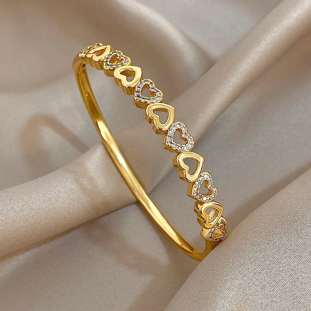 Freetry Classic Zircon Hollow Out Heart Bangle for Women Plated Spring Bangle Cuff Bracelet Female Jewelry Gift Hand Decoration - Kenner House Emporium