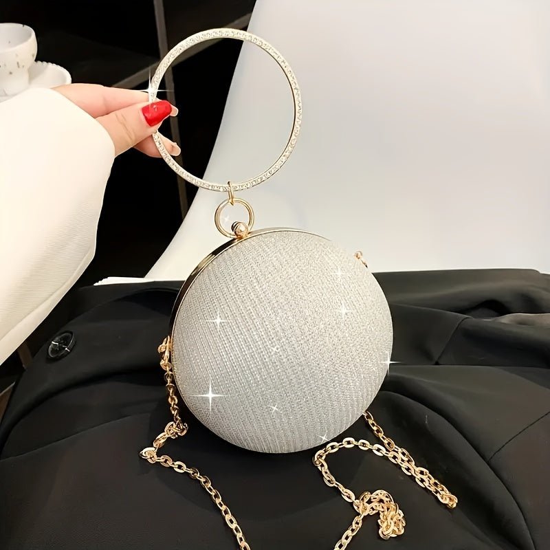 Light Luxury Spherical Bag Fashionable Versatile Round Ball Handbag, Shiny Evening Clutch, Women'S Classic Party Tote for Carnival Music Festival - Kenner House Emporium