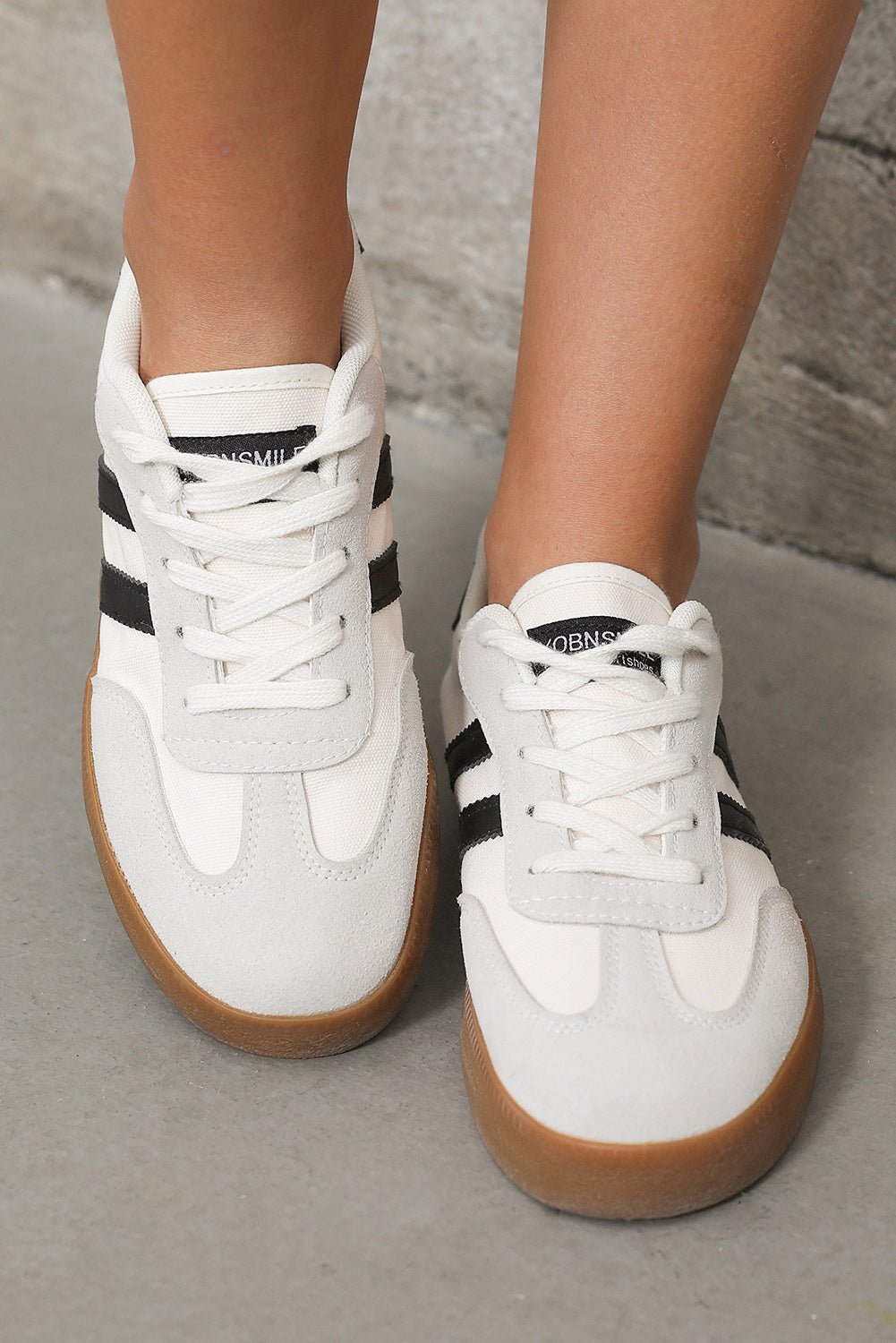 White Striped Lace Up Flat Sneakers - Kenner House Emporium