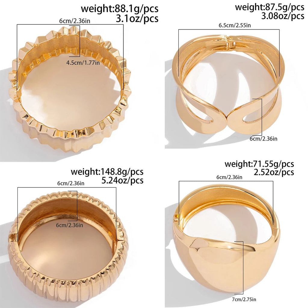 Ingemark 4 Styles Exaggerated Punk Smooth Big Chunky Open Cuff Bangles for Women Gold Color Spring Bracelets Men Hand Jewelry - Kenner House Emporium