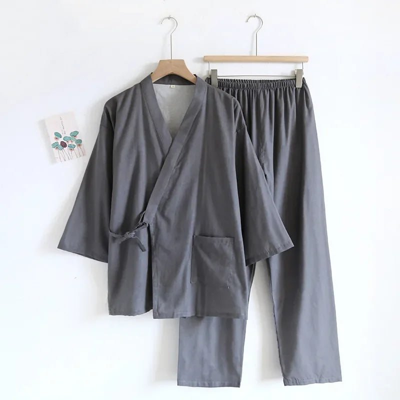 Kimono Robes Pajamas Set for Spring Autumn and Summer Thin Men's Cotton Loose Fit Large Size Half Sleeve Sleepwear Set - Kenner House Emporium