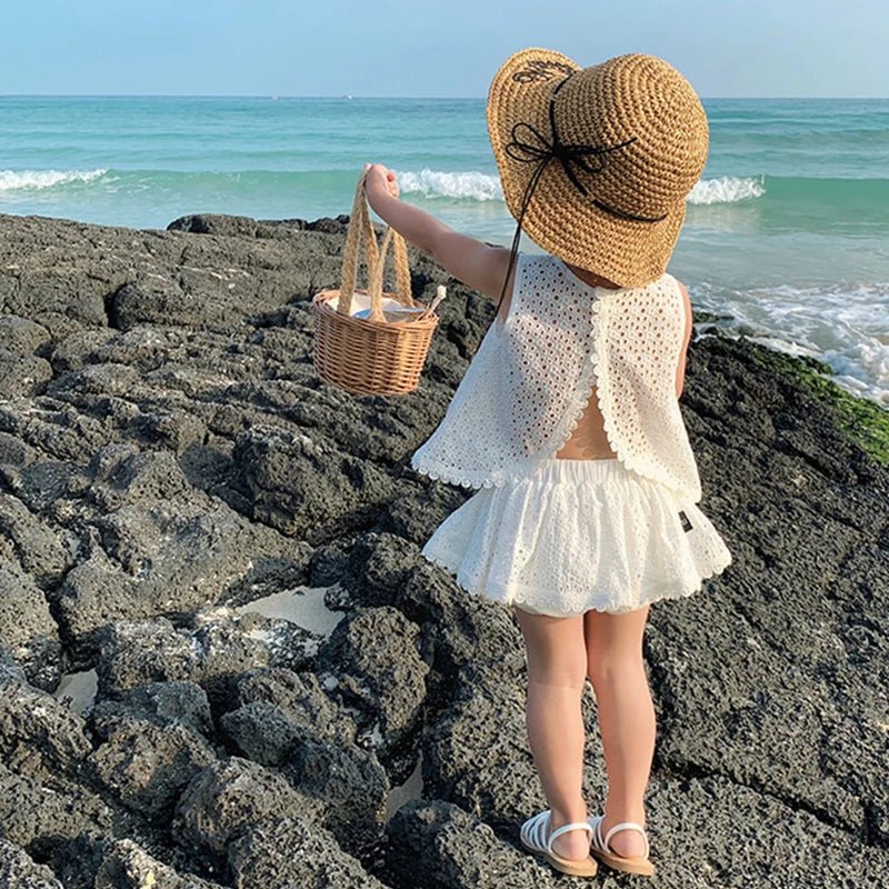 Girls Summer Clothing Sets Hollow Lace Suit Baby Casual Sleeveless T-shirt+Shorts Kids Clothing Sets Baby Clothes Outfits - Kenner House Emporium