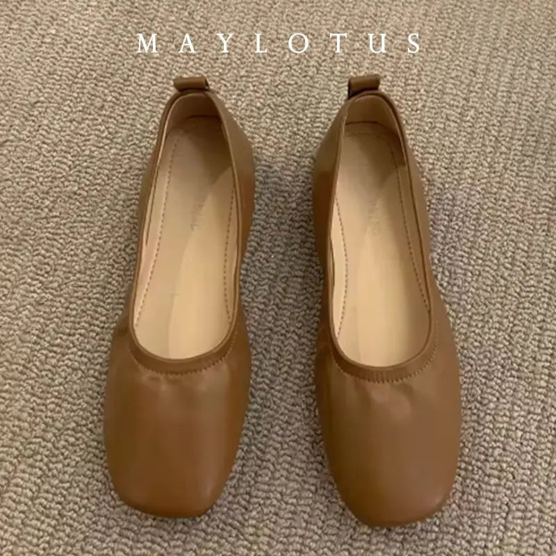 2026 Women Shoes Brand Designer Ballet Flats Woman Round Toe Japanned Leather Flats Vintage Narrow Band Loafers - Kenner House Emporium