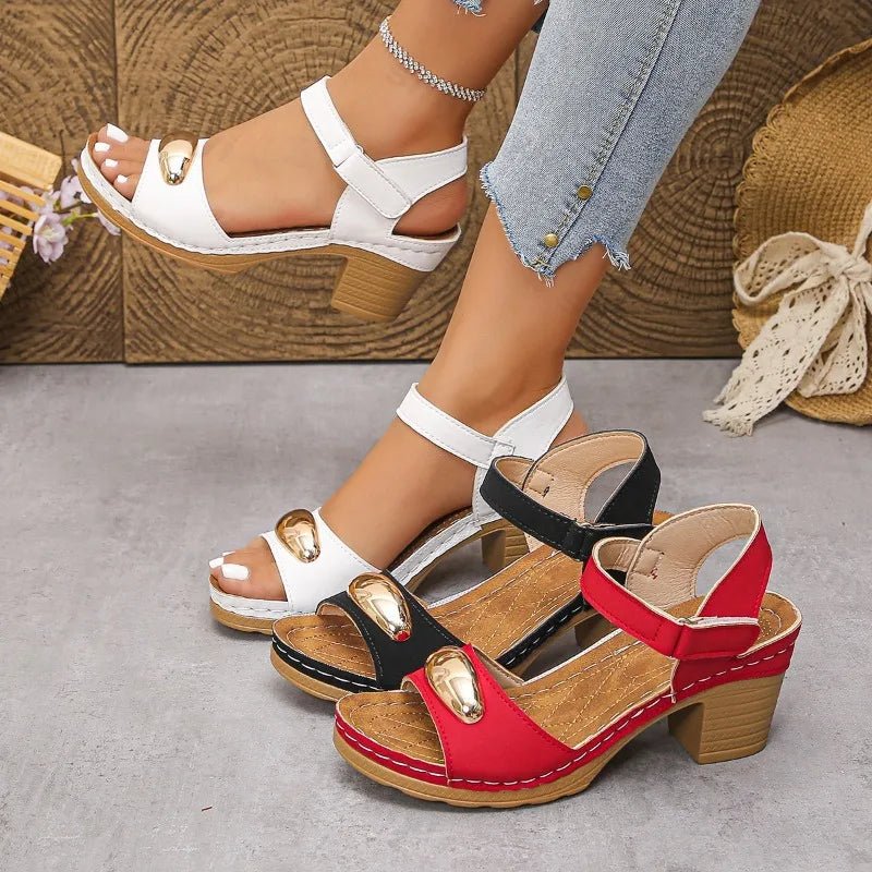 Women's Fashion Sandals 2025 Summer New Coarse Heel Leisure Comfortable Retro Outdoor Beach Cool Pumps Open Toes Elegant Sandals - Kenner House Emporium