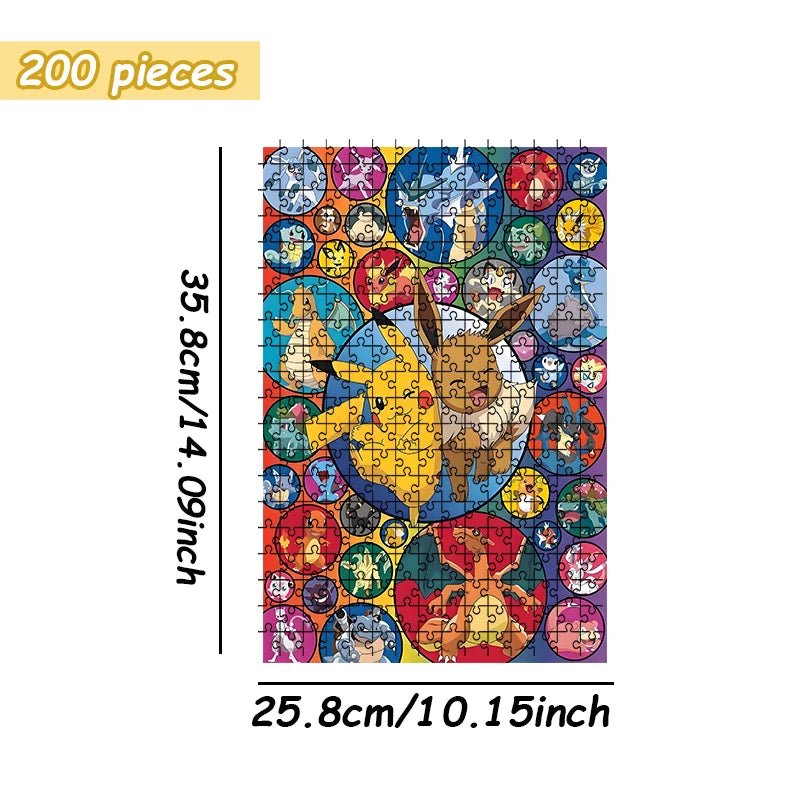 Pokemon family Theme Wooden Puzzle Game - Educational Toy in Various Piece Counts 108/200/300/500/1000 Piece Options Available - Kenner House Emporium