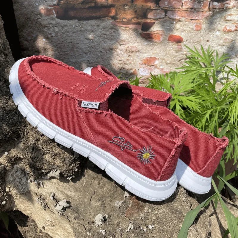 Raw Edge Round Toe Embroidery Flat Slip - Ons - Kenner House Emporium
