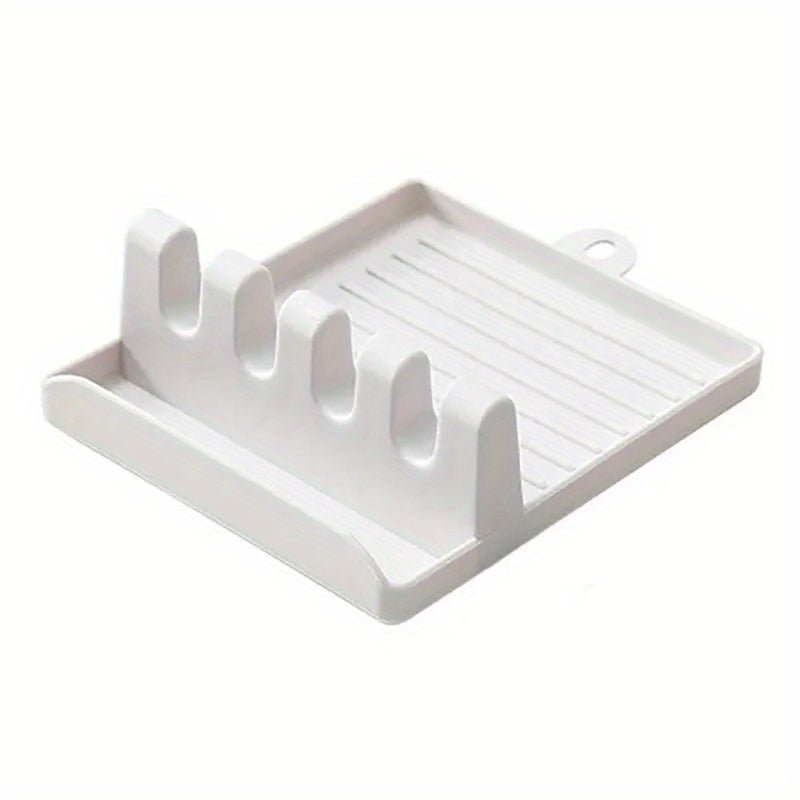1pc White/Green Kitchen Utensil Holder with 4 Slots, Multi - Functional Stove Utensil Organizer, Smooth Plastic Easy - to - Clean Design with Hanging Hole for Drying, Raised Edge Anti - Spill Design, Suitable for Spatulas, Ladles, Ch - Kenner House Emporium