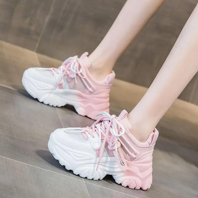 Spring Pink Sneakers Woman Shoes Casual Breathable Mesh Sneakers for Women Platform Slip - on Knitted Socks Sneakers Ladies - Kenner House Emporium