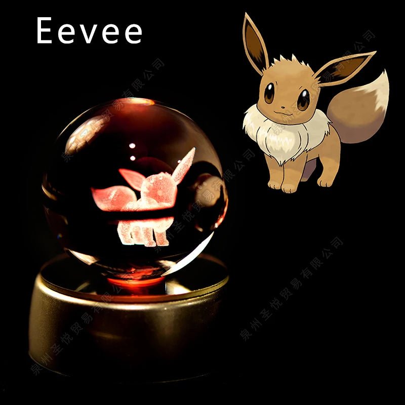 Pokemon Crystal Ball 3D Pikachu Gengar Mewtwo Night Light Lamp Pokeball 3D Glass Pokemon Crystal Ball Statue Kids Birthday Gift - Kenner House Emporium
