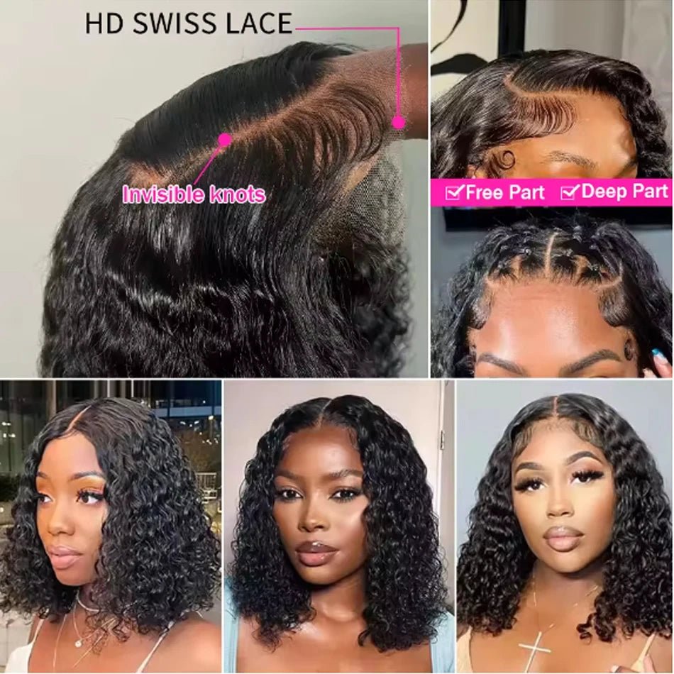 250 Density Wear And Go Water Wave Bob Glueless Wet And Wavy HD Lace Frontal Pre Cut Human Wigs Brazilian Virgin Cheveux Humain - Kenner House Emporium