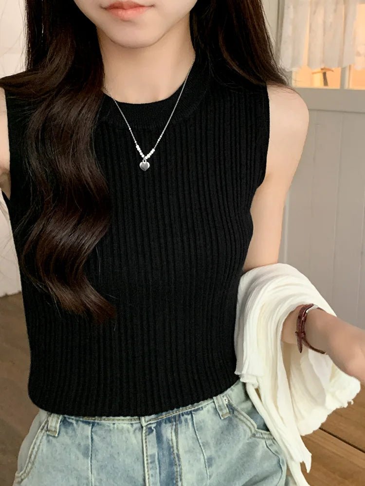 Summer Spring Tank Top Women Sleeveless Knitted T-Shirts Female Elastic Slim Casual Vests Crop Tops Waistcoat Pullover Shirts - Kenner House Emporium
