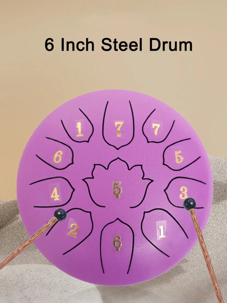 Steel Tongue Drum 6 Inch 11 Notes, Glucophone Ethereal Music Drum Percussion instrument for Yoga Meditation - Kenner House Emporium