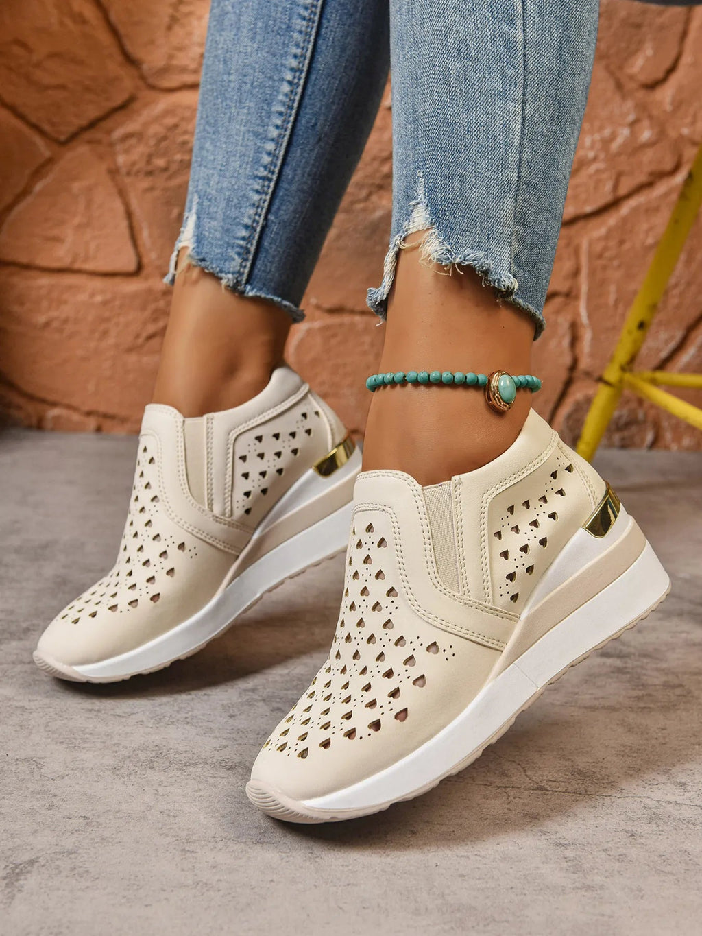 Breathable Cutout Wedge Sneakers - Kenner House Emporium