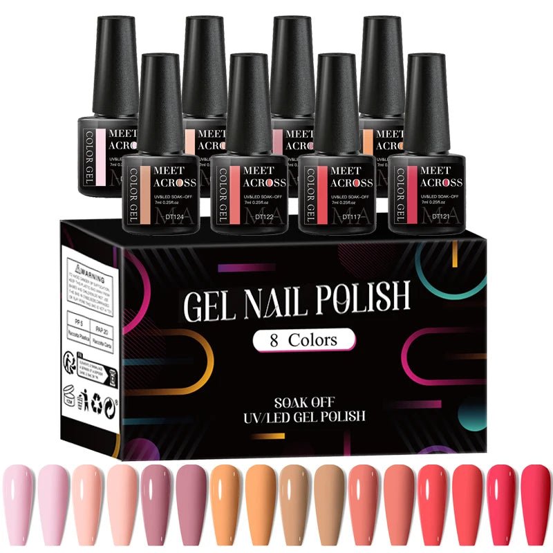 MEET ACROSS 8Pcs/Set Fluorescent Gel Nail Polish Summer Spring Colorful Laser Glitter Nail Art Gel Varnish Manicure For Nails - Kenner House Emporium