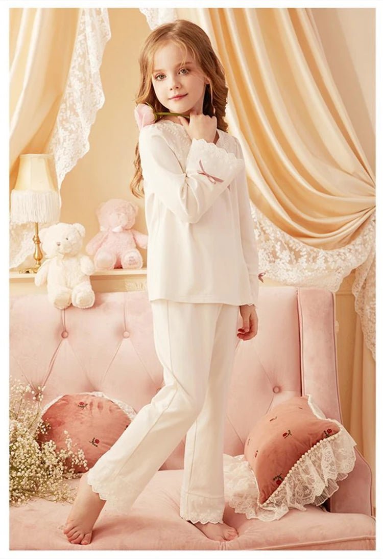 Girls' Pajamas Cotton Princess Style Suit Spring Autumn Long - Sleeved T-Shirt Trousers Cute Baby Home Service Clothes Tops+Pants - Kenner House Emporium