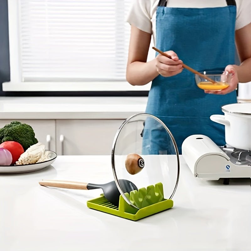 1pc White/Green Kitchen Utensil Holder with 4 Slots, Multi - Functional Stove Utensil Organizer, Smooth Plastic Easy - to - Clean Design with Hanging Hole for Drying, Raised Edge Anti - Spill Design, Suitable for Spatulas, Ladles, Ch - Kenner House Emporium