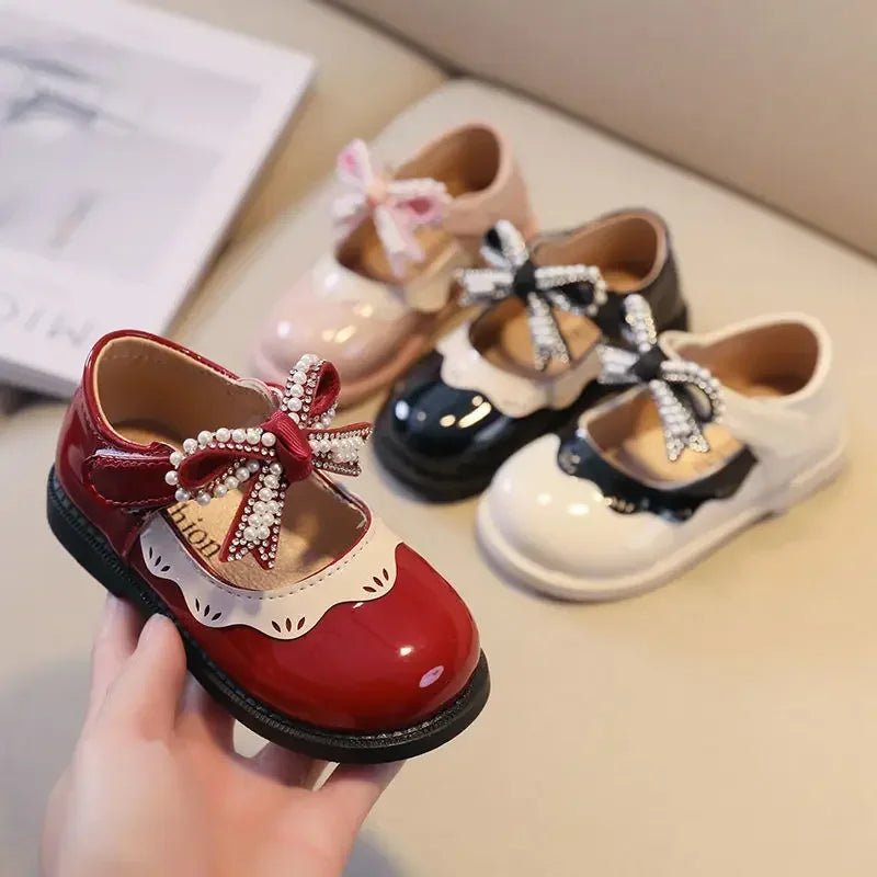 2024 Spring Summer Girl's Shoes Beading Bow - tie Baby Girl Shoes Crystal Princess Dress Shoes Bordered Children Footwear F02262 - Kenner House Emporium