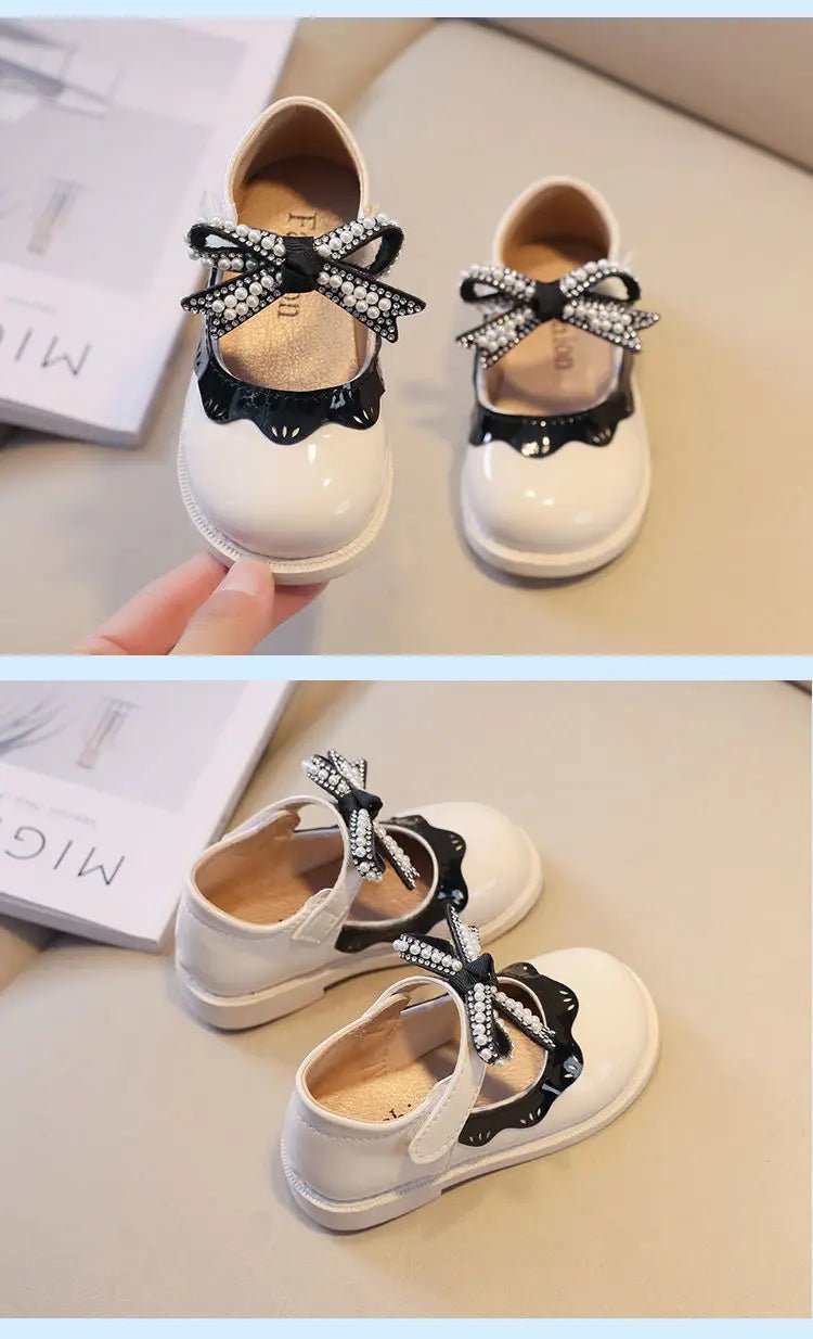 2024 Spring Summer Girl's Shoes Beading Bow - tie Baby Girl Shoes Crystal Princess Dress Shoes Bordered Children Footwear F02262 - Kenner House Emporium