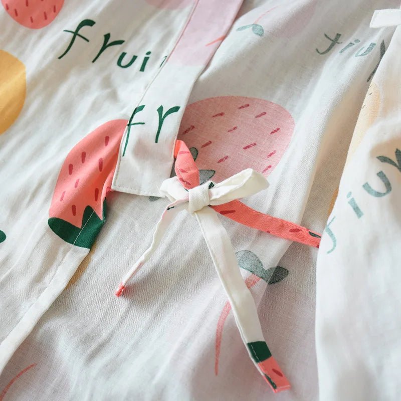 2023 Japanese - style kimono pajamas set seven - sleeve female spring and autumn 100% cotton gauze home clothes cute sweet 2 - piece - Kenner House Emporium