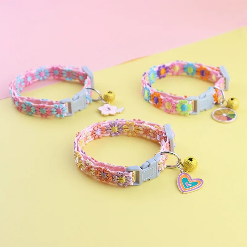 Pet Collar With Bell Cartoon Footprint Colorful Dog Puppy Kitten Collar Adjustable Safety Bell Ring Necklace Pet Accessories - Kenner House Emporium