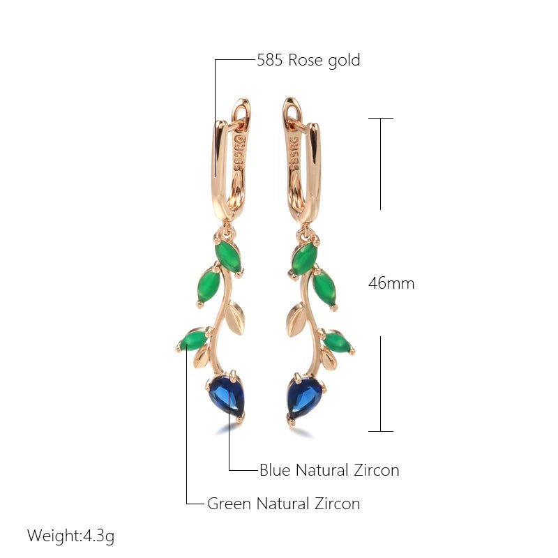 SYOUJYO Natural Green Zircon Willow Earrings For Women Leaf Shape 585 Rose Gold Color Drop Earrings Luxury Design Spring Gift - Kenner House Emporium