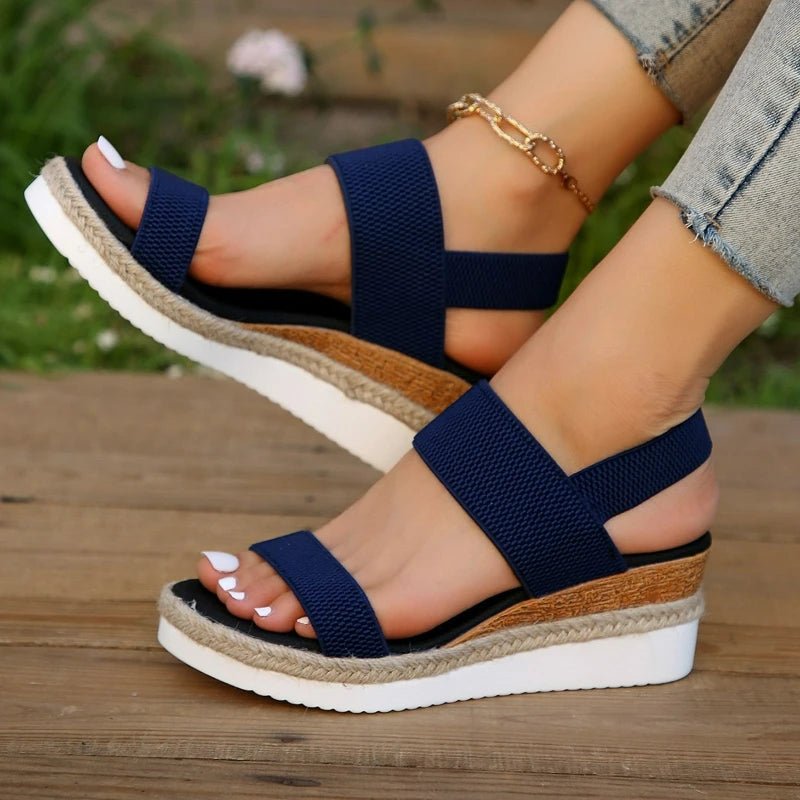 Women's Sandals Wedge Platform Shoes Open Toe Solid Color Beach Shoes Hot Sale Non - slip Sandals Slip on Elastic Fabric Sandals - Kenner House Emporium