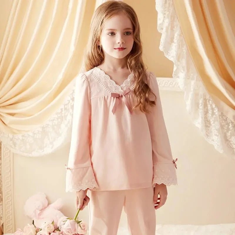 Girls' Pajamas Cotton Princess Style Suit Spring Autumn Long - Sleeved T-Shirt Trousers Cute Baby Home Service Clothes Tops+Pants - Kenner House Emporium