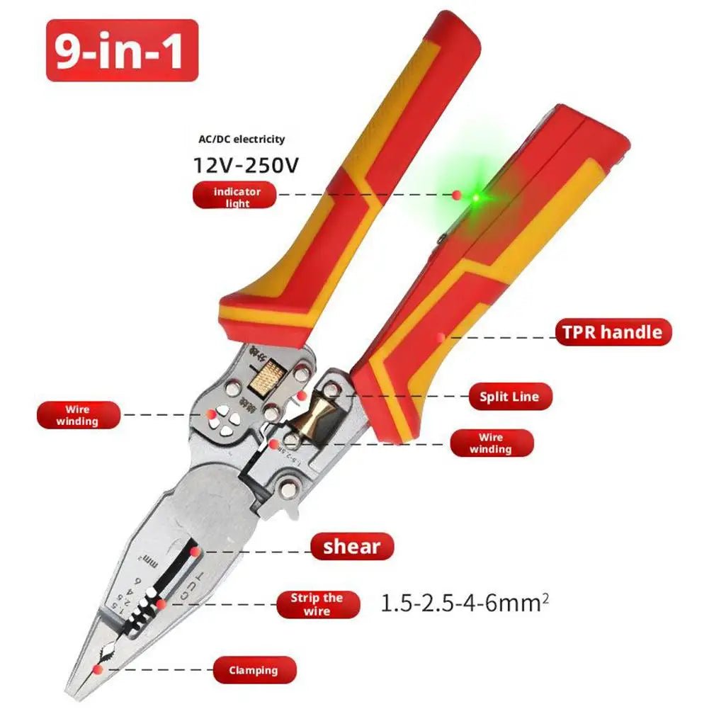 Electrician Plier 9 - in - 1 Multifunctional Versatile Wire Stripping Pliers Electricity Measurement Non - slip Wire Stripping Plier - Kenner House Emporium