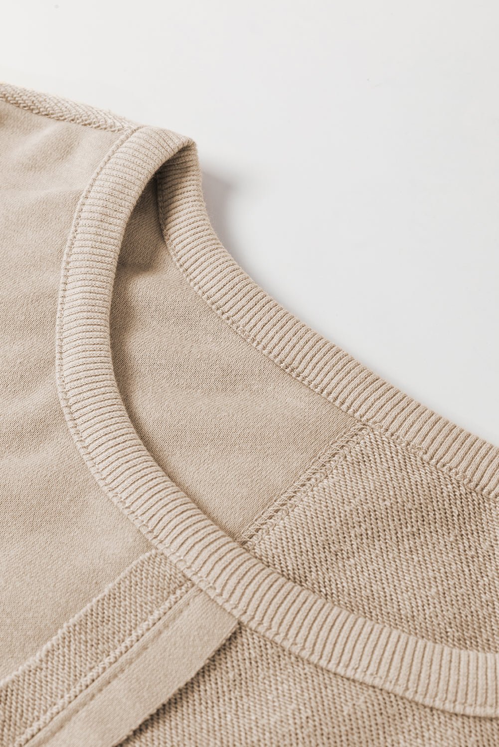 Parchment Crochet Patchwork Exposed Seam Ribbed Trim Sweatshirt - Kenner House Emporium